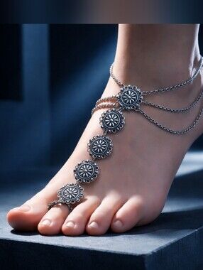 Barefoot sandal, anklet boho bali belly dance coins Anklet